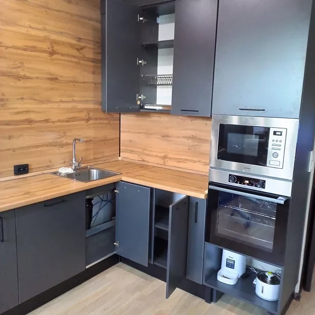 Кухонный гарнитур Угловой, ЛДСП, антрацит, дуб вотан