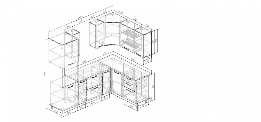 Кухонный гарнитур угловой Трансильвания 2400x1600 мм Кухонный гарнитур угловой Трансильвания 2400x1600 мм