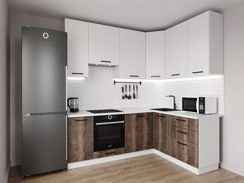 Кухонный гарнитур угловой Старое дерево 2200x1600 мм