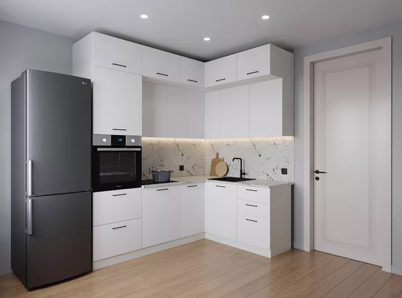 Кухонный гарнитур угловой Белый Глянец 2200х1700 мм