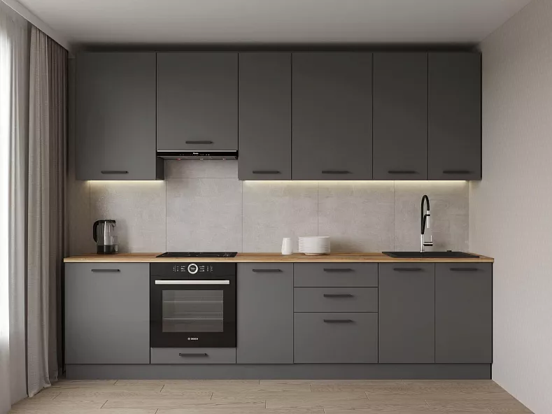 Кухонный гарнитур Антрацит 3000 мм (верх 950 мм) Кухонный гарнитур Антрацит 3000 мм (верх 950 мм)