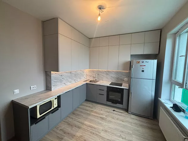 Кухонный гарнитур Угловой, МДФ, фрезеровка Грань