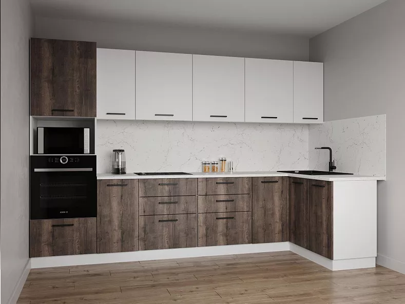 Кухонный гарнитур угловой Старое дерево 3200х1400 мм