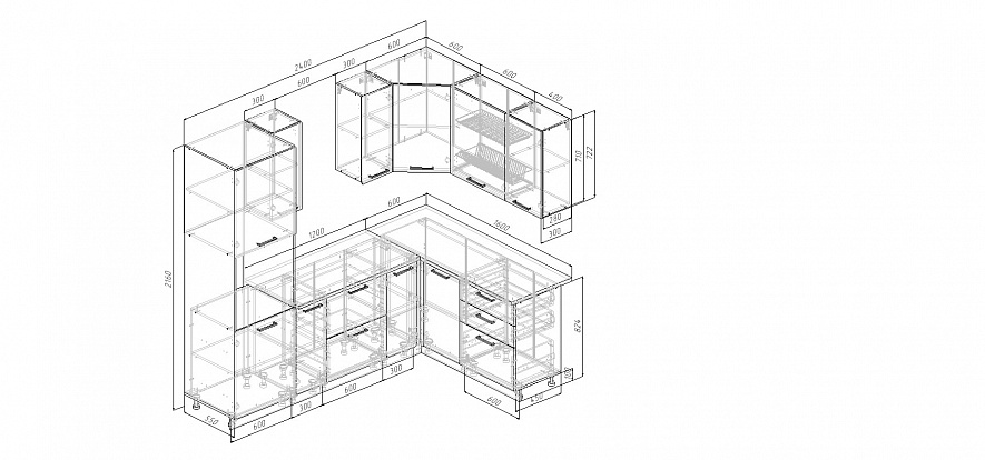 Кухонный гарнитур угловой Крафт 2400x1600 мм