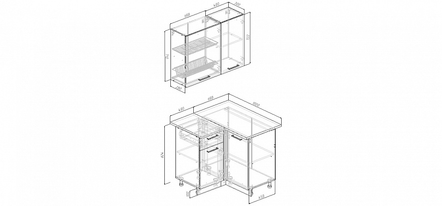Кухонный гарнитур угловой Демо 1000х1000 мм