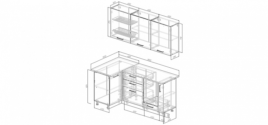 Кухонный гарнитур угловой Демо 1000х1800 мм