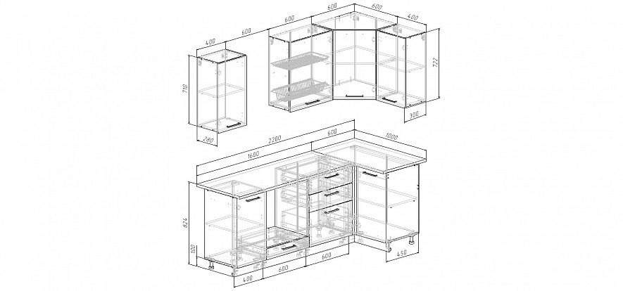 Кухонный гарнитур угловой Лада 2200х1000 мм