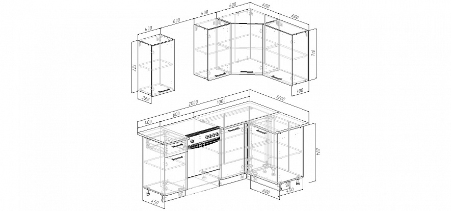 Кухонный гарнитур угловой Демо 2000х1200 мм