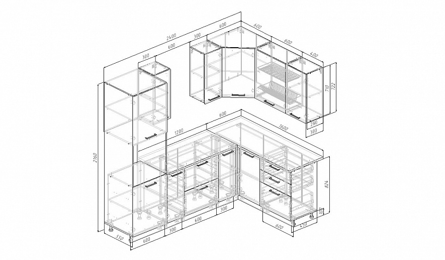 Кухонный гарнитур угловой Демо 2400x1600 мм