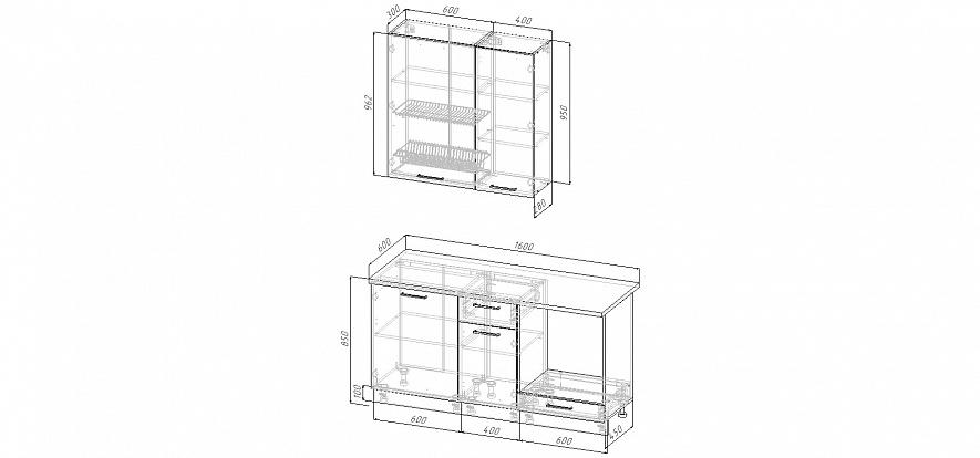 Кухонный гарнитур Демо 1600 мм (верх 950 мм)