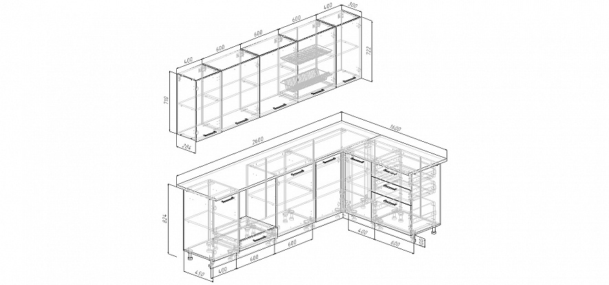 Кухонный гарнитур угловой Демо 2600х1600 мм