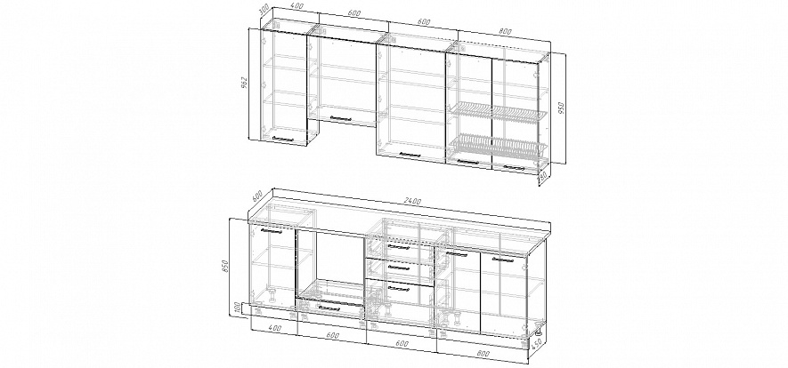Кухонный гарнитур Демо 2400 мм (верх 950 мм)